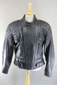 CLASSIC J&S BLACK LEATHER BIKER JACKET WITH REMOVABLE BACK PROTECTOR 42-44 INCH - Picture 1 of 10
