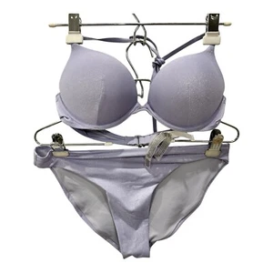 Victoria's Secret Lavender Glitter Bikini Large 36B Swimsuit Beach Sexy 2 Piece - Picture 1 of 6