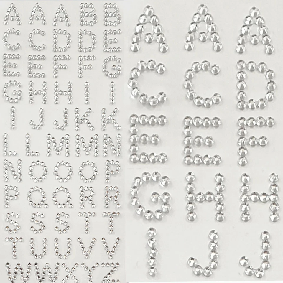 PEBBLE ELEVEN DIAMANTE LETTER 3D STICKERS Stick On Alphabet 15mm Rhinestone Birthday Card A-Z