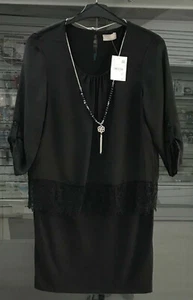 Women Black Lace overlay Square Neck Midi Dress With Necklace Size UK 8 To 22 - Picture 1 of 6