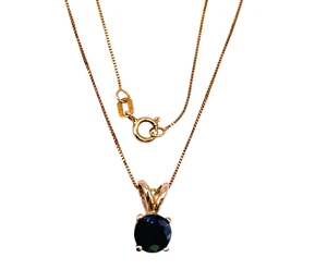1.20 CTW GENUINE Blue Sapphire Pendant 14k Yellow Gold 16" Box Chain Necklace - Picture 1 of 9