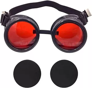 New Colored Diamond Lens Vintage Steampunk Goggles Glasses Welding Black With... - Picture 1 of 9