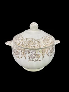 Vintage Limoges USA Lyric 22K Gold Floral Sugar Bowl w/ Lid - Picture 1 of 8