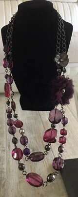 New York Co Purple Necklace 19”long, Stones,chains,flowers  - Image 1 of 4