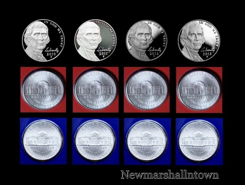 2010 2011 2012 2013 P+D+S Jefferson Nickel Mint Prood Set ~ PD in Mint Wrappers Cover