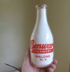 MALONE,NY BENWARE CREAMERY FOR MOTHERS WHO CARE FARM SCENE QUART MILK BOTTLE - Picture 1 of 8
