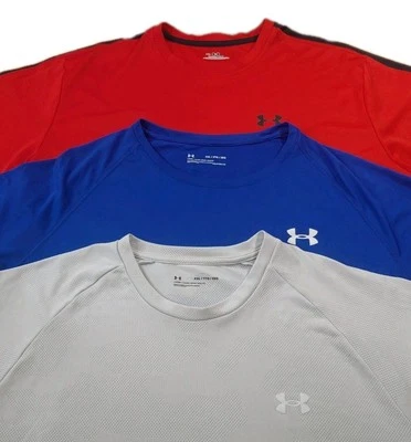 3 Under Armour Loose Fit T-shirt Men Sz 2X Heat Gear Gray Camo Red Blue Active  - Image 1 of 4