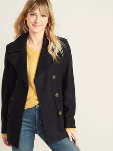 NWT Old Navy Wool Blend Peacoat Navy Blue Double Breasted Jacket XL TG - Picture 1 of 13
