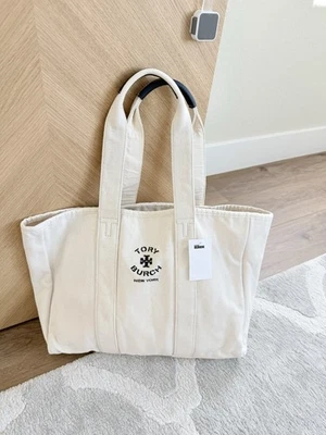 Bolso de Mano Grande para Mujer Tory Burch 156476 Diseño de Logotipo de Lona, PRE-USADO Foto 1 de 4