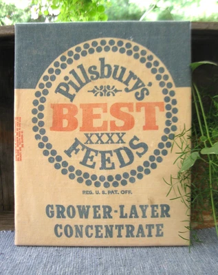 Antique Pillsbury Chicken Feed Sack Mounted on Stretched Canvas Frame - Image 1 of 4
