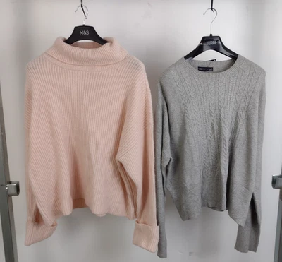 M&S Women's 2x Bundle Knit Jumpers Roll Neck Size XL Pink Grey New F2 - Image 1 of 4