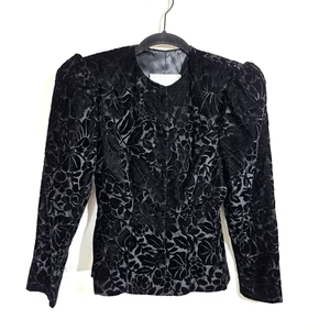 Vtg Scott McClintock Velvet Blazer Jacket Womens Sz 4 Black Burnout Y2K Witchy - Picture 1 of 10