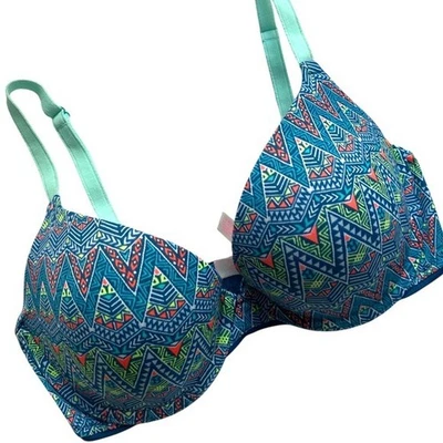 Sujetador push up rosa Victoria's Secret Wear Everywhere azul tribal 32D Foto 1 de 4