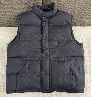 Polo Ralph Lauren 羽绒背心海军蓝 XXL 羽毛红色小马无袖 — 第 1/4 张图片