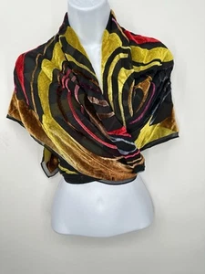Vintage Velvet Burnout Long Scarf Made in Italy Silk Blend 20’s Neon / Black - Picture 1 of 13