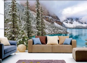 3D Schnee See Kiefer Q7620 Tapete Wandgemälde Fototapete Selbstklebend Kay - Bild 1 von 11
