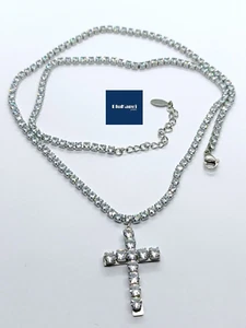 Collana tennis in acciaio rodiato con croce zirconi bianchi 4 mm collana uomo - Foto 1 di 9