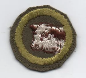 Beef Production Merit Badge, Type E Khaki Narrow Crimped (1947-60), Used - Picture 1 of 1