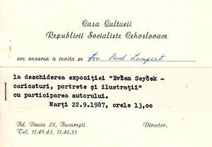 Romania, 1987, Vintage Exhibition Invitation - Czechoslovakia House of Culture - Picture 1 of 1