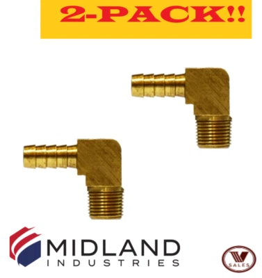 2-PACK!! NEW! Midland Industries Barstock Brass Elbow 32039B 1/4"Barbx1/4"MPT - Image 1 of 4