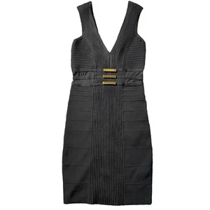 Vintage Little Black Dress Small Fitted V-back Mesh Cut-out Insert Deep V-neck - Picture 1 of 10