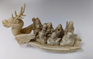 De colección Japonés Celuloide 7 Siete Dioses de la Suerte Estatuillas Dragón Barco Chatarra - Imagen 1 de 6