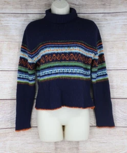 VINTAGE Its Our Time Womens Sz Large Turtleneck Knit Cropped Sweater Navy Blue - Picture 1 of 7