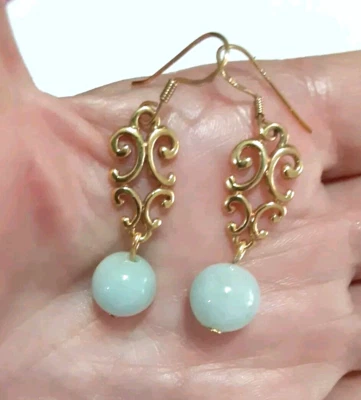 Pendientes colgantes de plata de ley de jade de Birmania de 10 mm*1,5 Foto 1 de 4