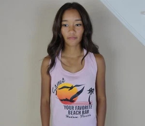 Vtg 80's Sam's Beach Bar Hudson Florida Tourist Pink TANK TOP T Shirt Ladies L - Picture 1 of 4