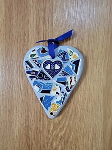 Mosaic hues of Blue Broken glass Tile Wall Art J. Duban Designs, Heart Shape - Picture 1 of 3