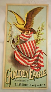 AUTHENTIC PLUG TOBACCO CADDY LABEL C 1880S GOLDEN EAGLE VIRGINIA RICHMOND VA - Picture 1 of 2