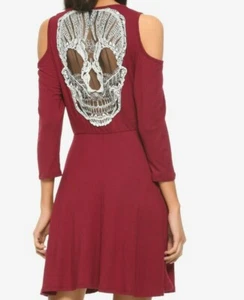 GOTHIC SPITZE TOTENKOPF RÜCKEN COLD SHOULDER KLEID DIA DE LOS MUERTOS NEU MIT ETIKETT MD ROCKABILLY - Bild 1 von 2