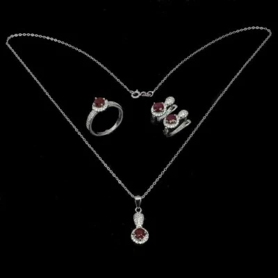 Silver Ruby Ring Pendant Earring Genuine Natural Gems Solid Sterling L 1/2  US 6 - Image 1 of 4