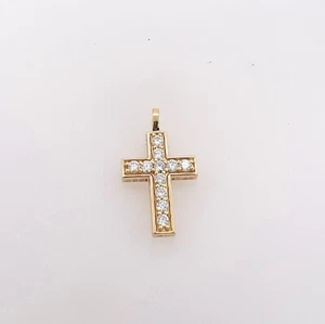 1.10ctw Round Lab Grown Diamond Religious 3D Cross Pendant 14K Yellow Gold - Picture 1 of 6