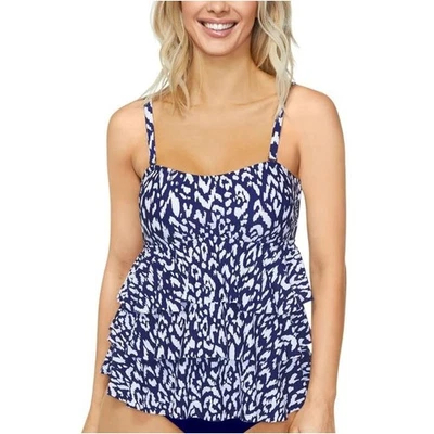 Camiseta sin mangas Island Escape para mujer azul marino/blanco estampada con volantes en capas talla US 6 Foto 1 de 4