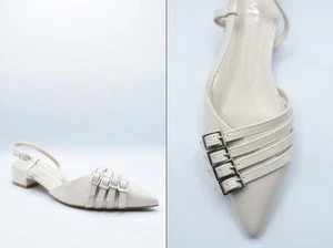 iKrush Buckle Detail Slingback Low Heel Sandals Block Heel Closed Toe - Picture 1 of 12