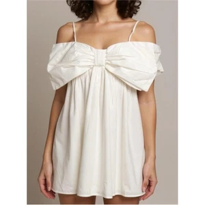 $198 NUEVO CON ETIQUETAS LOVERS + FRIENDS Mini Vestido Somerset Lazo, Blanco, Pequeño - Imagen 1 de 9