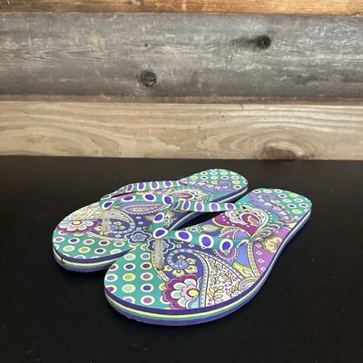Vera Bradley Heather Paisley Flip Flops Thong Sandals Flats Teal Women Size 9-10 - Image 1 of 4