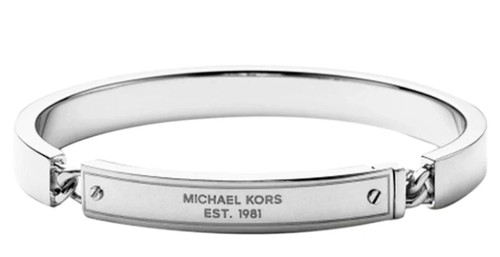 NUOVO BRACCIALE MICHAEL KORS TONO ARGENTO HERITAGE PLACCA BRACCIALE OVALE MKJ3840