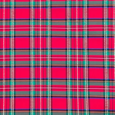 Christmas Tartan Plaid Fabric Taffeta Gold Metallic 60” Trigger Poplin 1.75 yds - Image 1 of 4