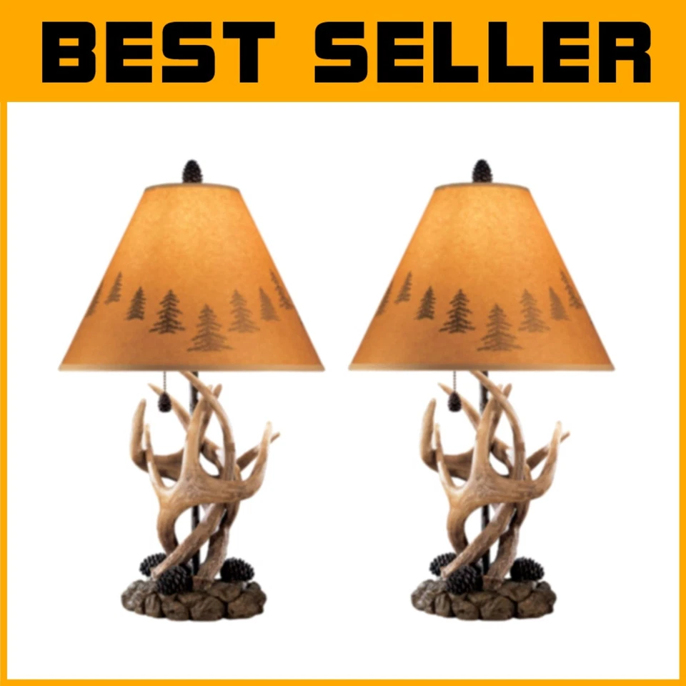 Derek Rustic Antler Lamp Set, Brown, 2 Count - Image 1 of 4