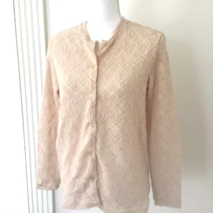 Vintage Vienna Lace Cardigan Sweater Size M-L Beige Japan 1960s Coastal Grandma - Picture 1 of 7