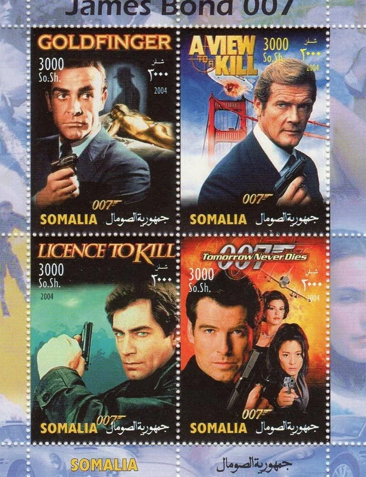 JAMES BOND; 007; SEAN CONNERY; ROGER MOORE s/s Somalia 2004 MNH - Image 1 of 1