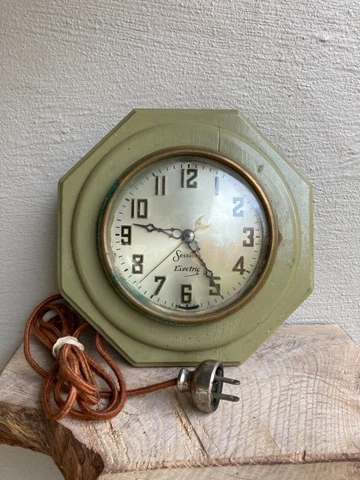 VTG 60’s SESSIONS ELECTRIC WALL CLOCK GLASS OLIVE GREEN OCTAGON Cover