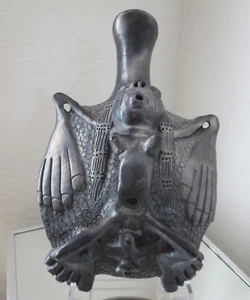 Oaxaca black pottery with Squatting Woman Giving Birth signed M Cruz - Picture 1 of 10