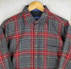 PENDLETON Size Medium Mens 100% Virgin Wool Lodge Shirt Board Tartan Plaid Gray - Picture 1 of 18