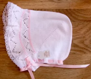 Will'beth Infant Baby Girl Delicate Newborn White Pink Knit Bonnet Lace NWT - Picture 1 of 1