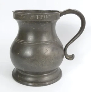VICTORIAN PEWTER POT-BELLLIED 1 PINT TANKARD - Picture 1 of 6