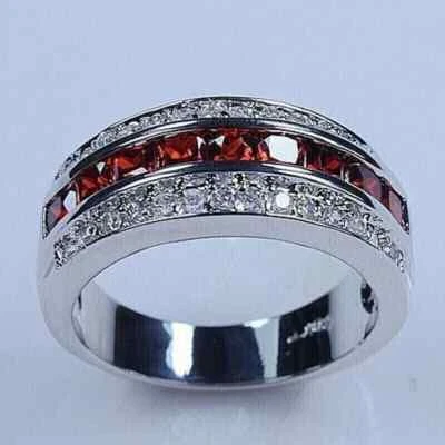3Ct Princess Lab Created Red Ruby Men's Engagement Ring 14k White Gold Finish - Image 1 of 3