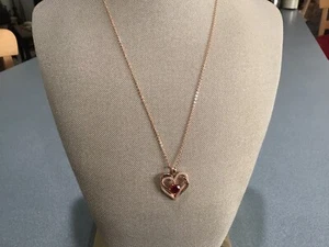 STERLING SILVER VERMEIL LOVE HEART RHINESTONES PENDANT 19" NECKLACE - Picture 1 of 6